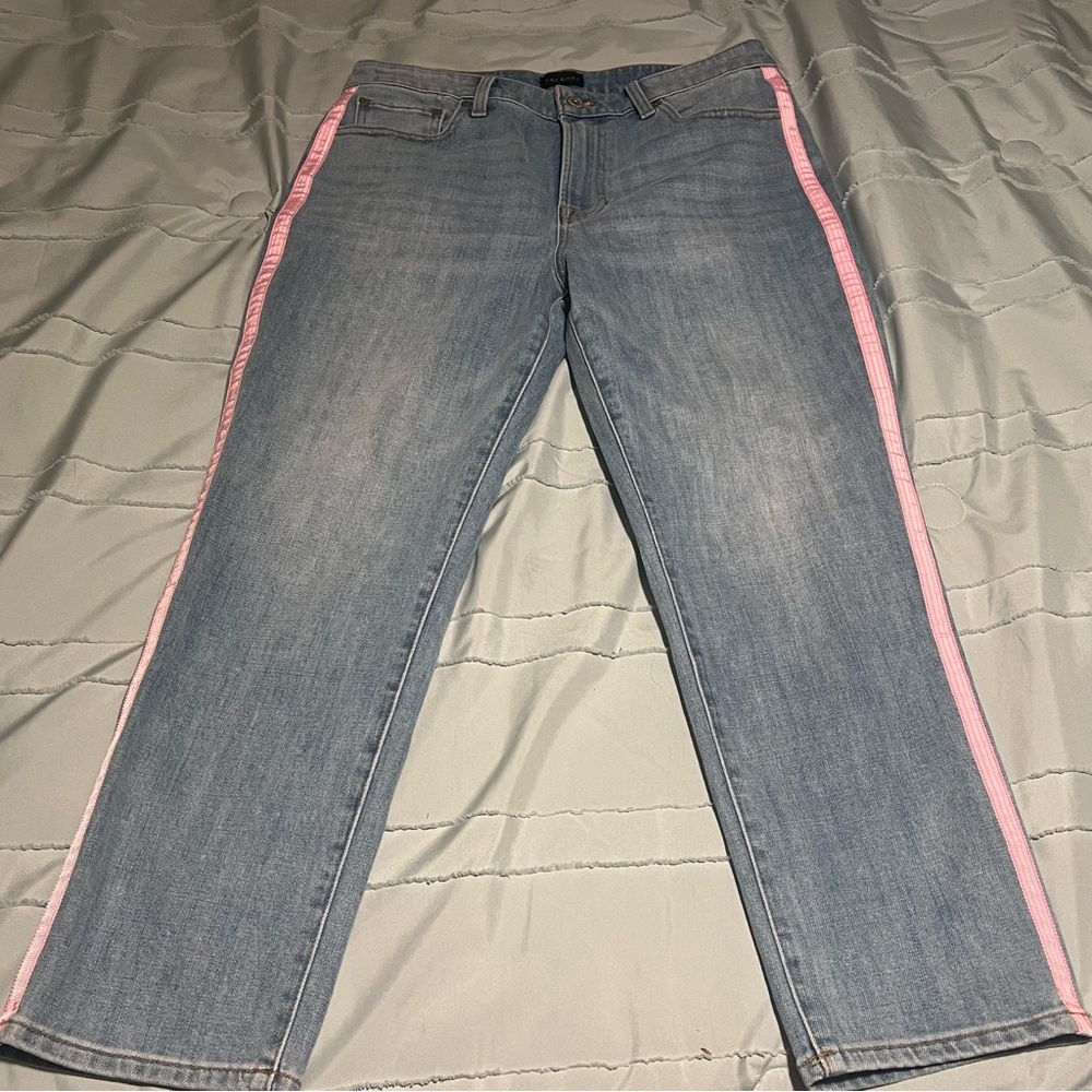 Talbots Modern Ankle Jeans Embellished with Pink/White Side Ribbon Size 10P